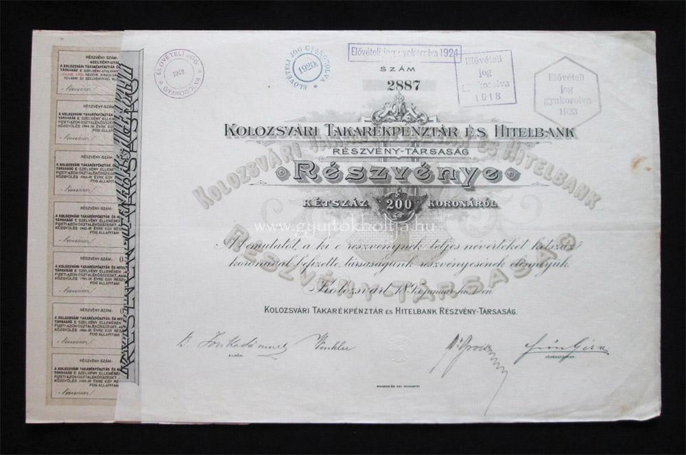 Kolozsvári Takarékpénztár és Hitelbank 200 korona 1895 (ROU)